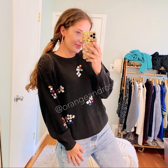Vintage Sweaters - Vintage Anytime Glitz Black Embellished Sweater L